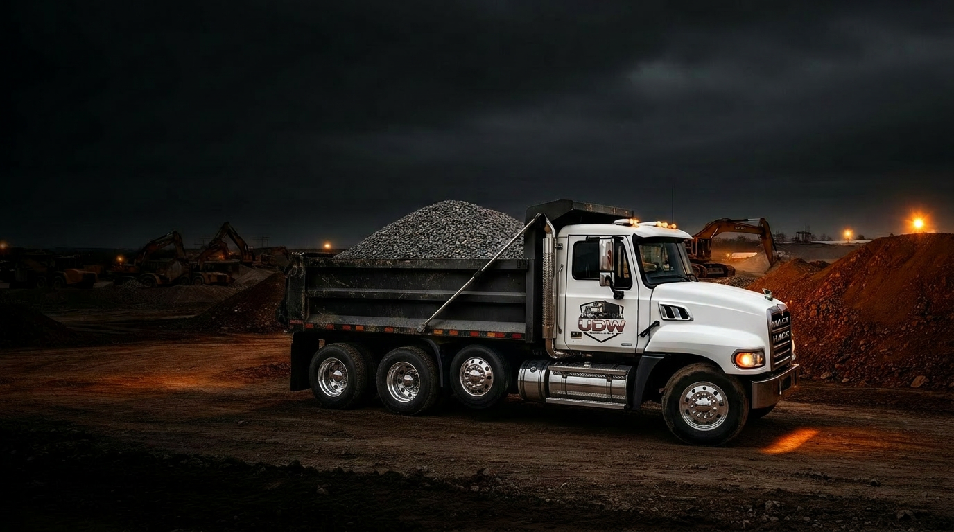 Heavy-duty dump truck hauling gravel